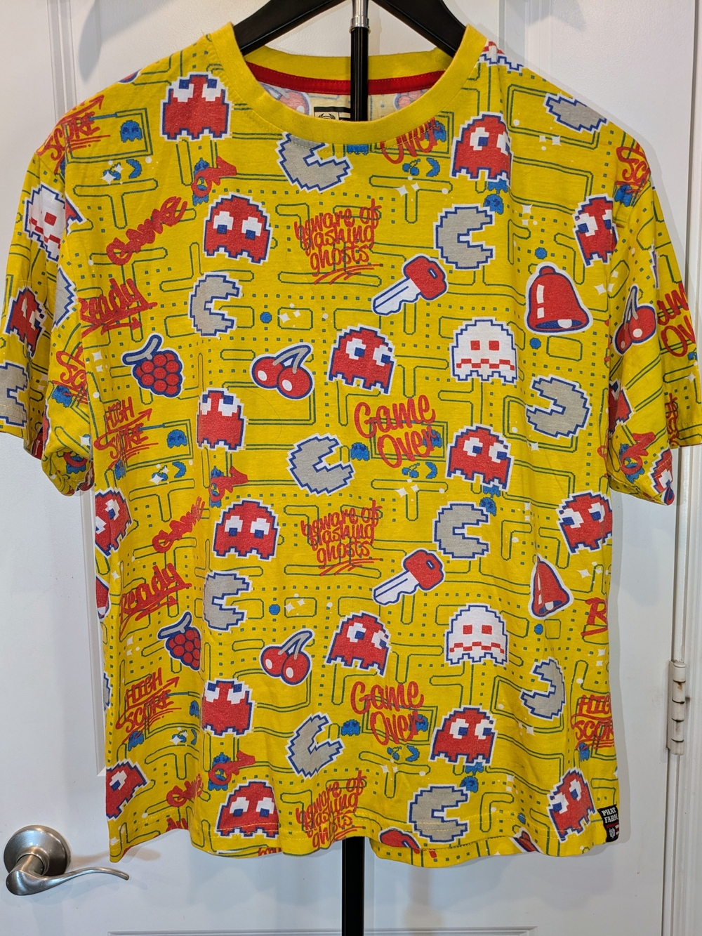 Phat Farm x PAC-MAN Shirt Large Yellow All Over Print Retro Arcade Y2K